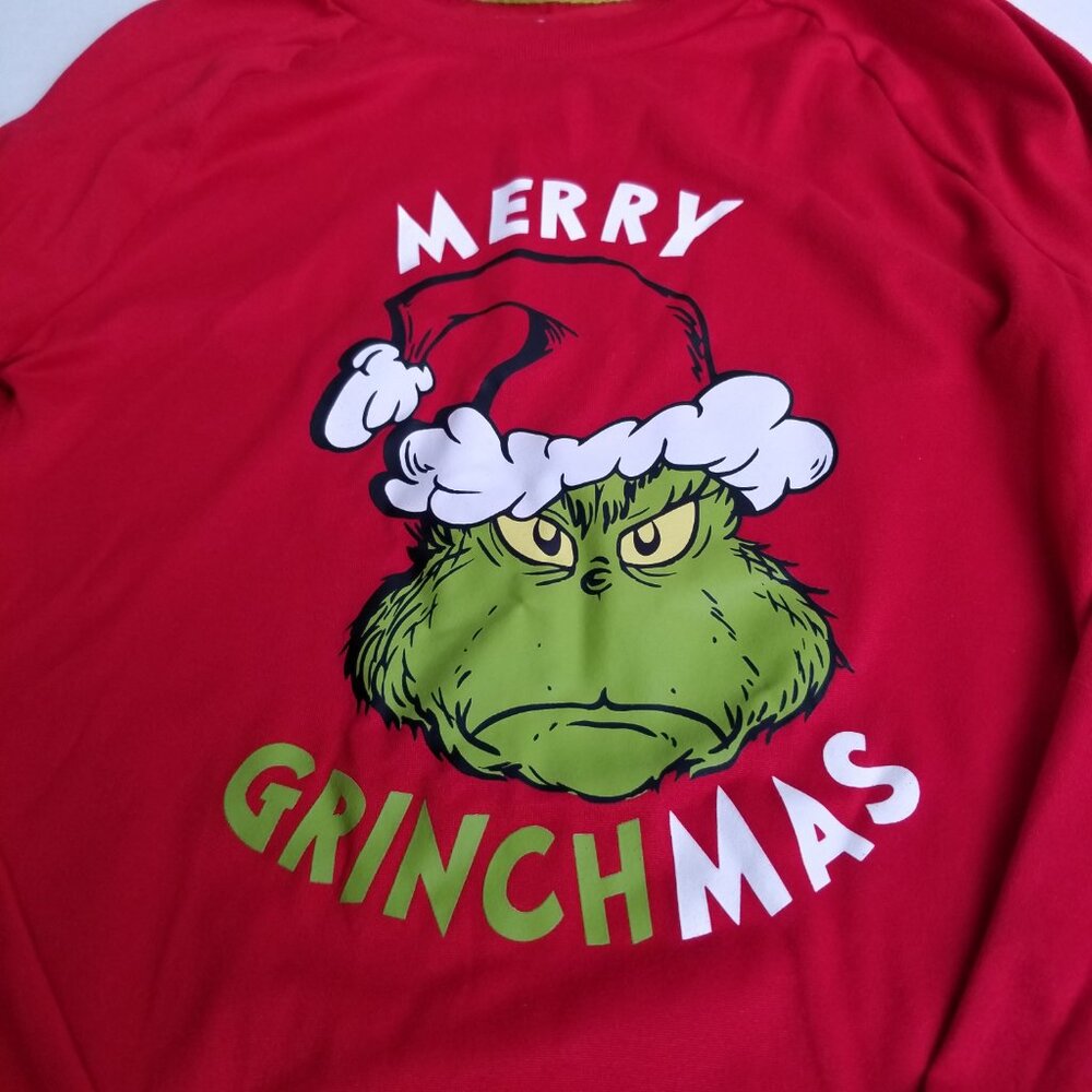 Dr Seuss The Grinch Merry Grinchmas Long Sleeve Pajama Top Youth 8 Red Christmas - Picture 3 of 7
